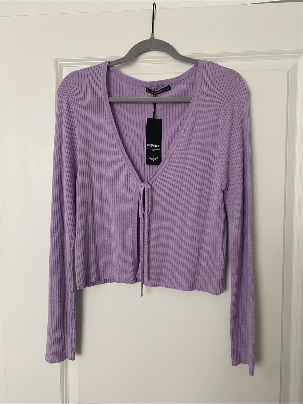 NWT Lilac Ribbed Tie-Front Top